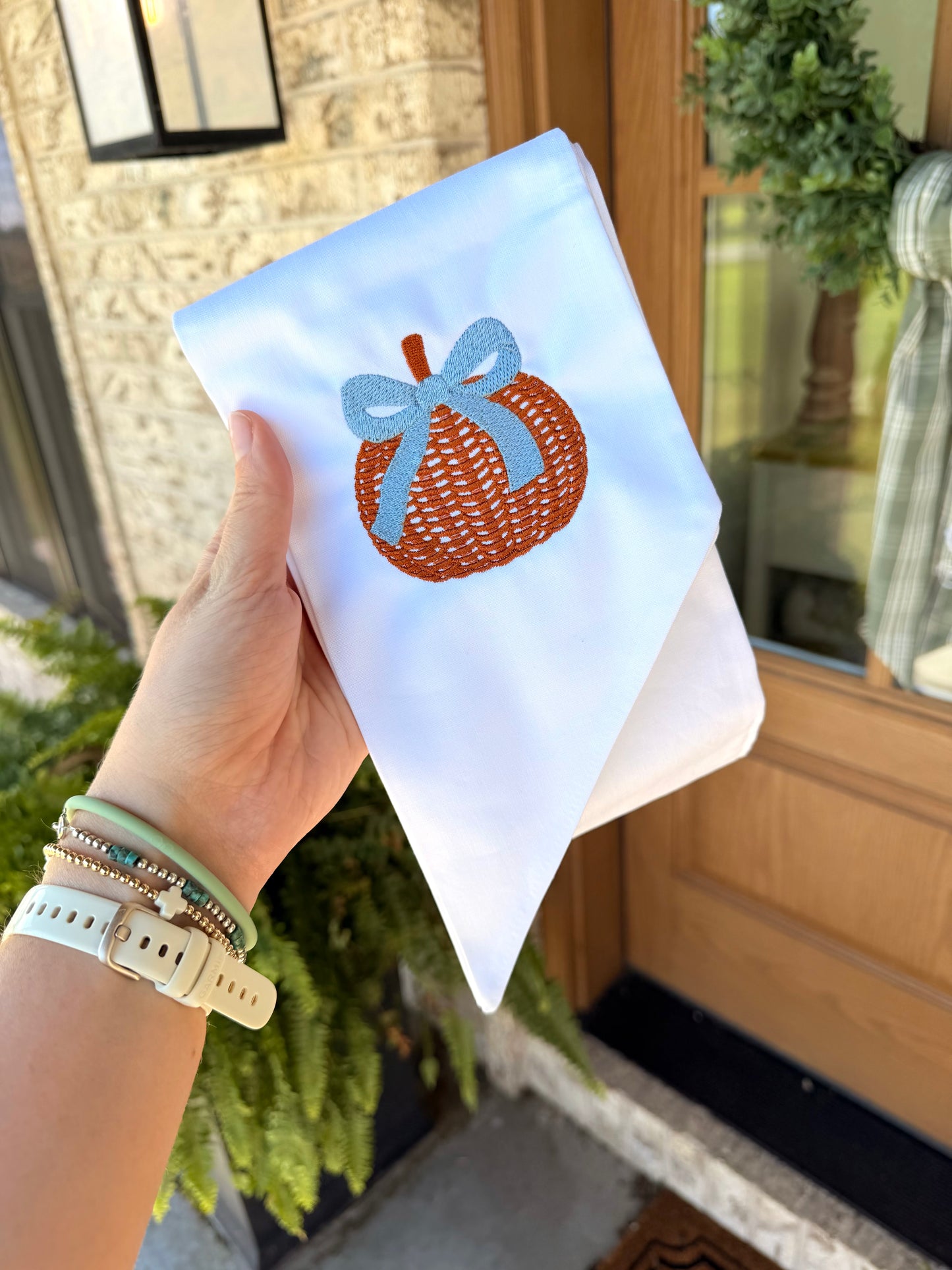 Embroidered Pumpkin Bow Wreath Sash