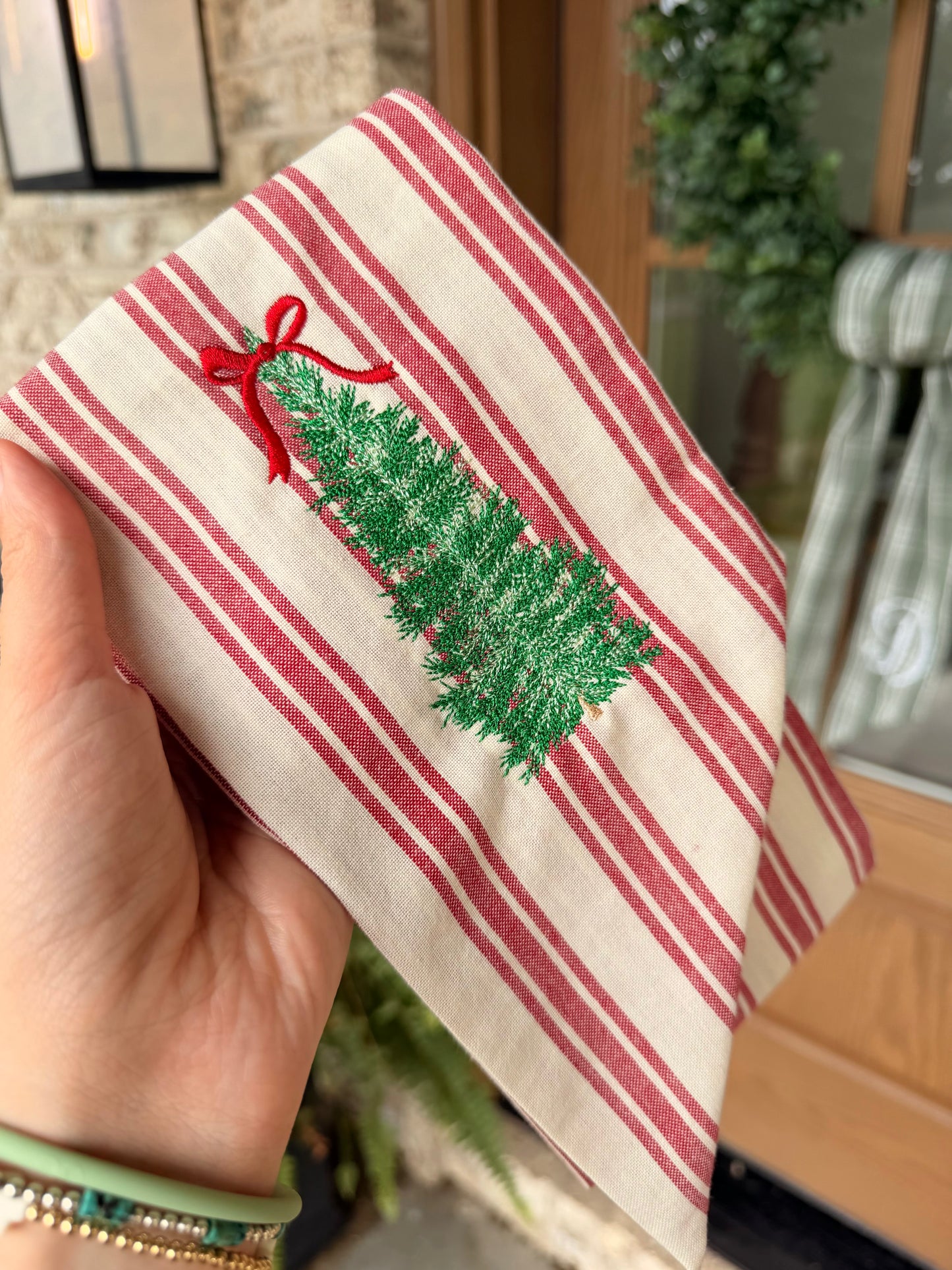 Embroidered Red Stripe Christmas Wreath Sash