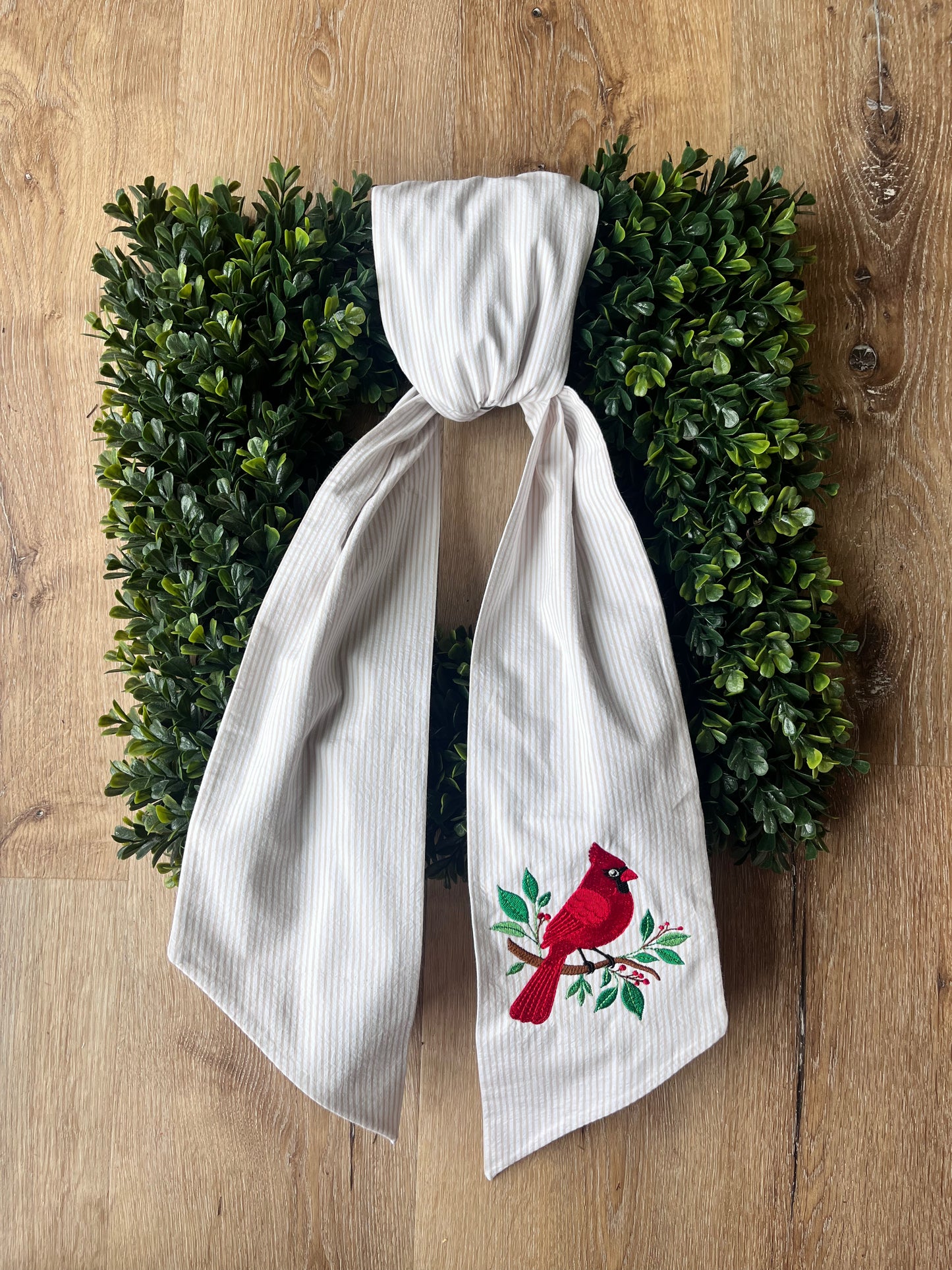 Embroidered Cardinal Wreath Sash