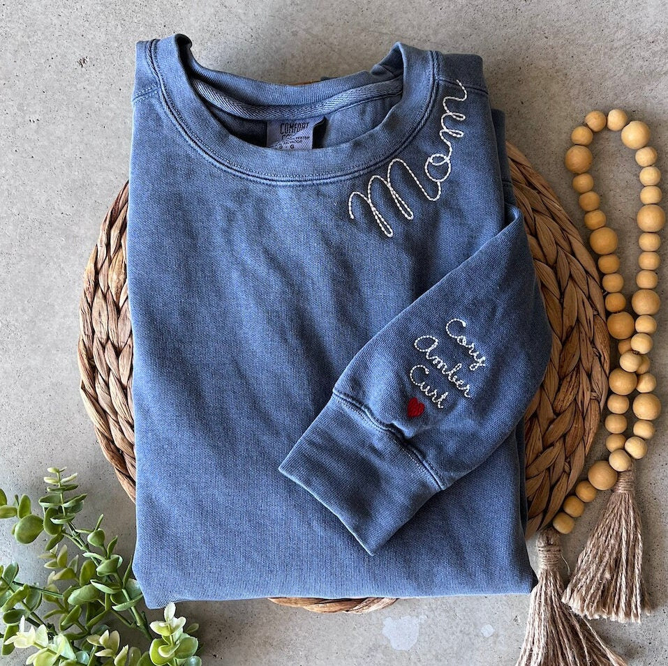 Mom Embroidered Comfort Colors Sweatshirt