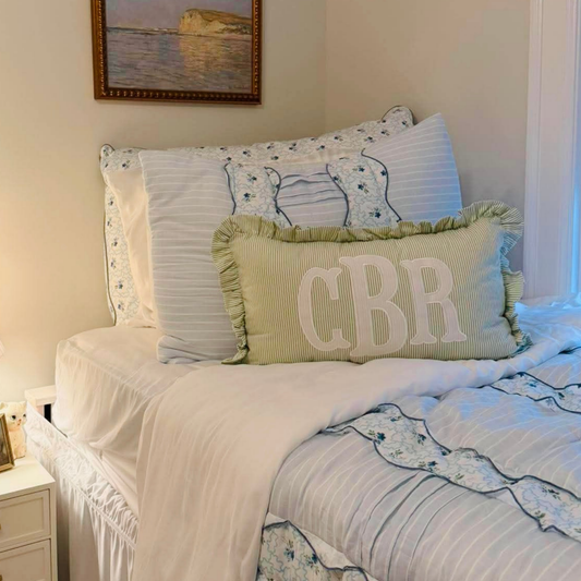 Personalized French Stripe Ruffle Pillow Cover
