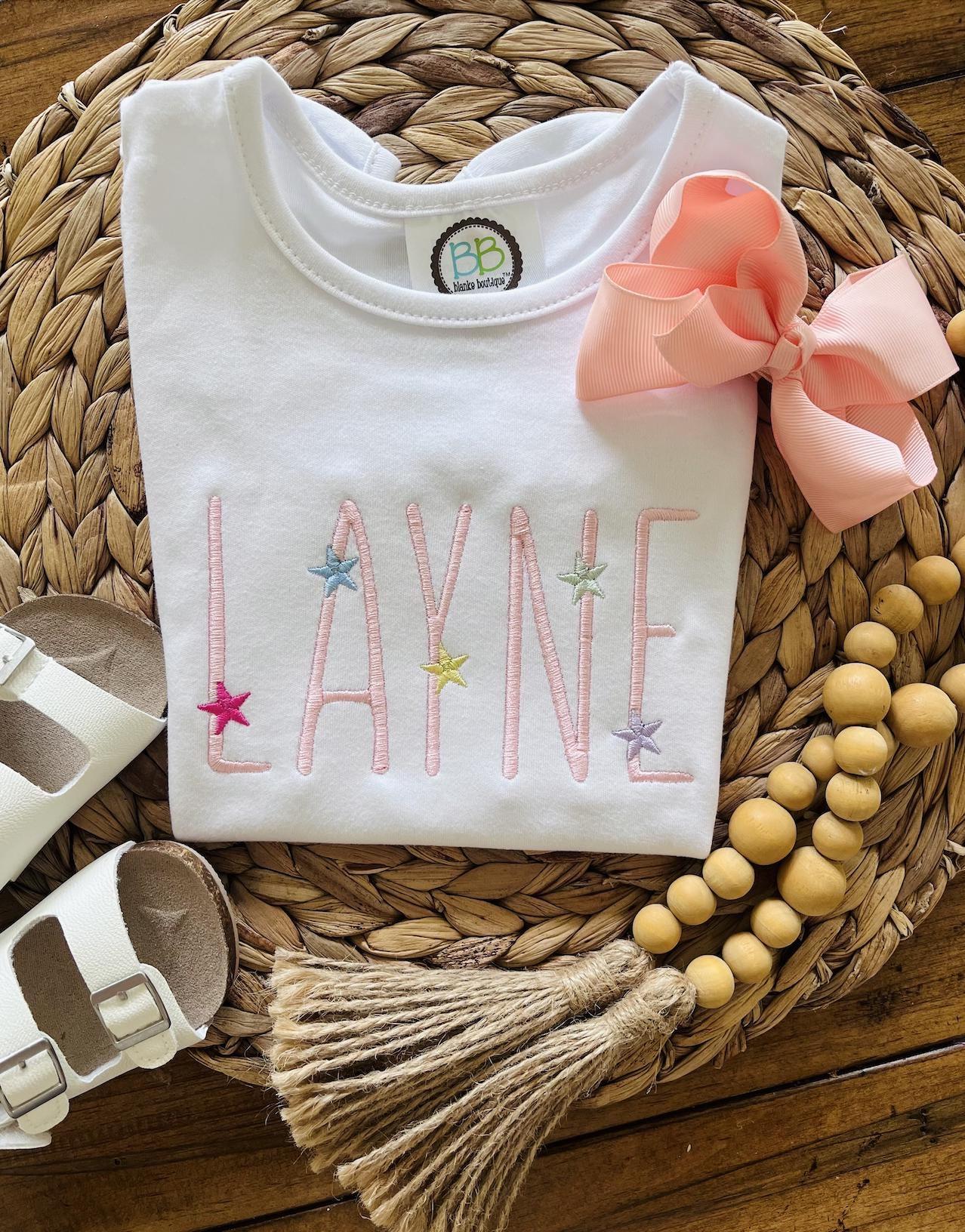 Embroidered Star Name Little Girls Shirt