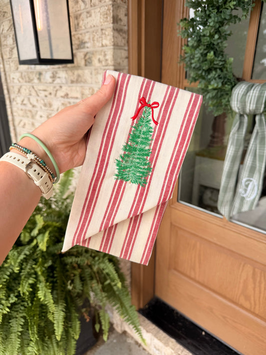 Embroidered Red Stripe Christmas Wreath Sash