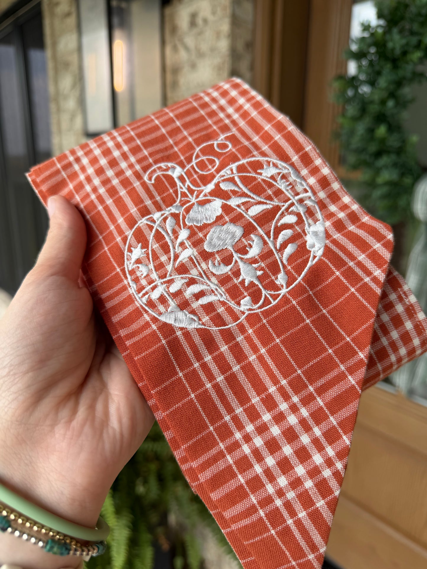 Embroidered Chinoiserie Pumpkin Wreath Sash