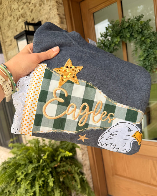 Eagles Mascot Pennant Applique Gildan Sweatshirt