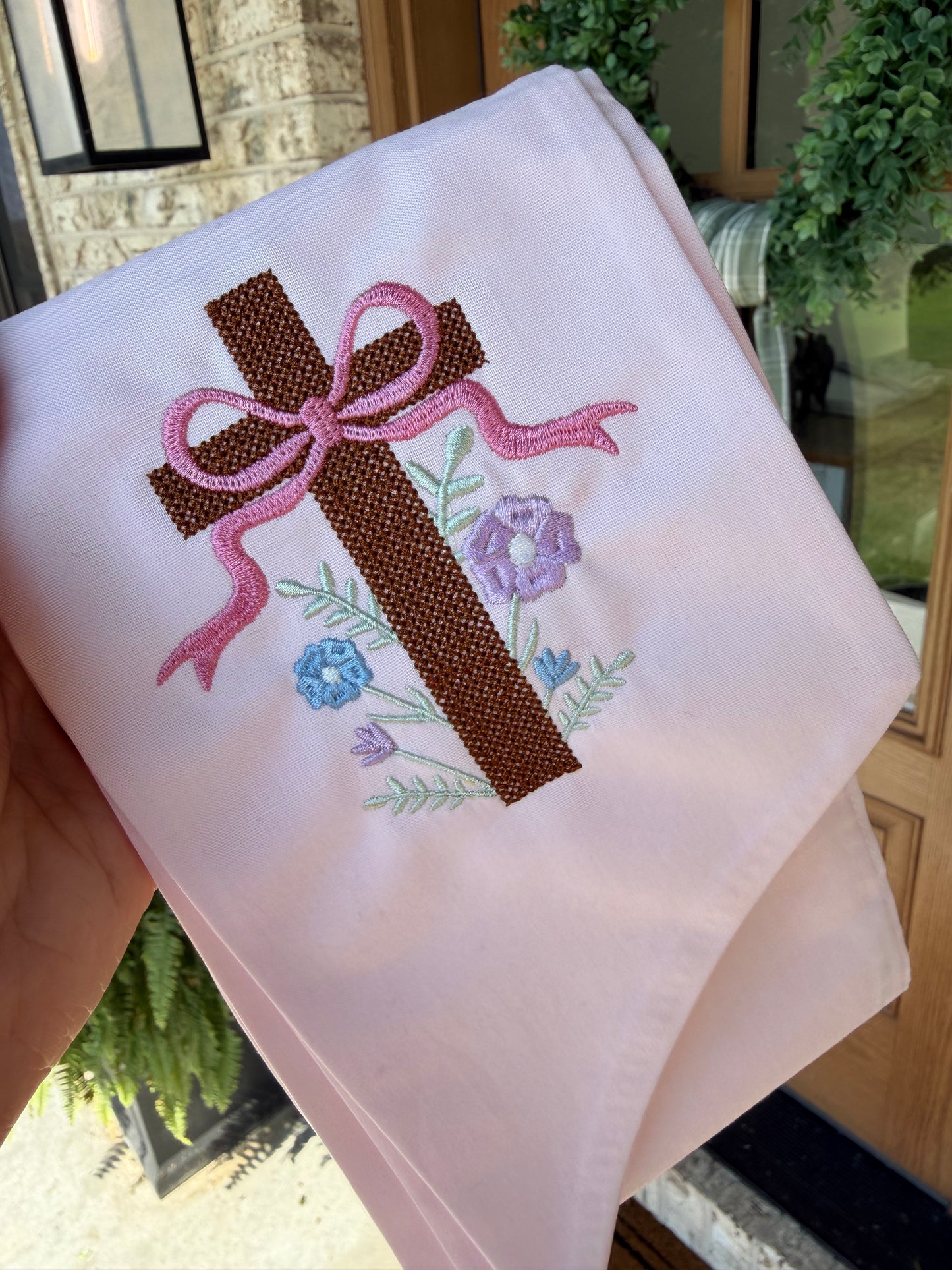 Embroidered Floral Cross Wreath Sash