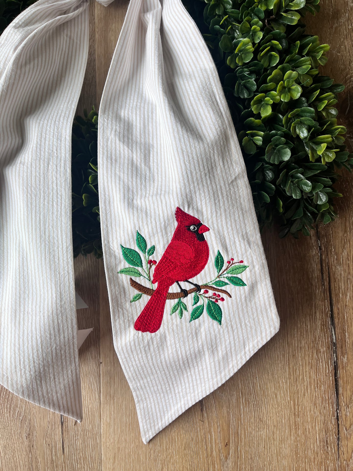 Embroidered Cardinal Wreath Sash