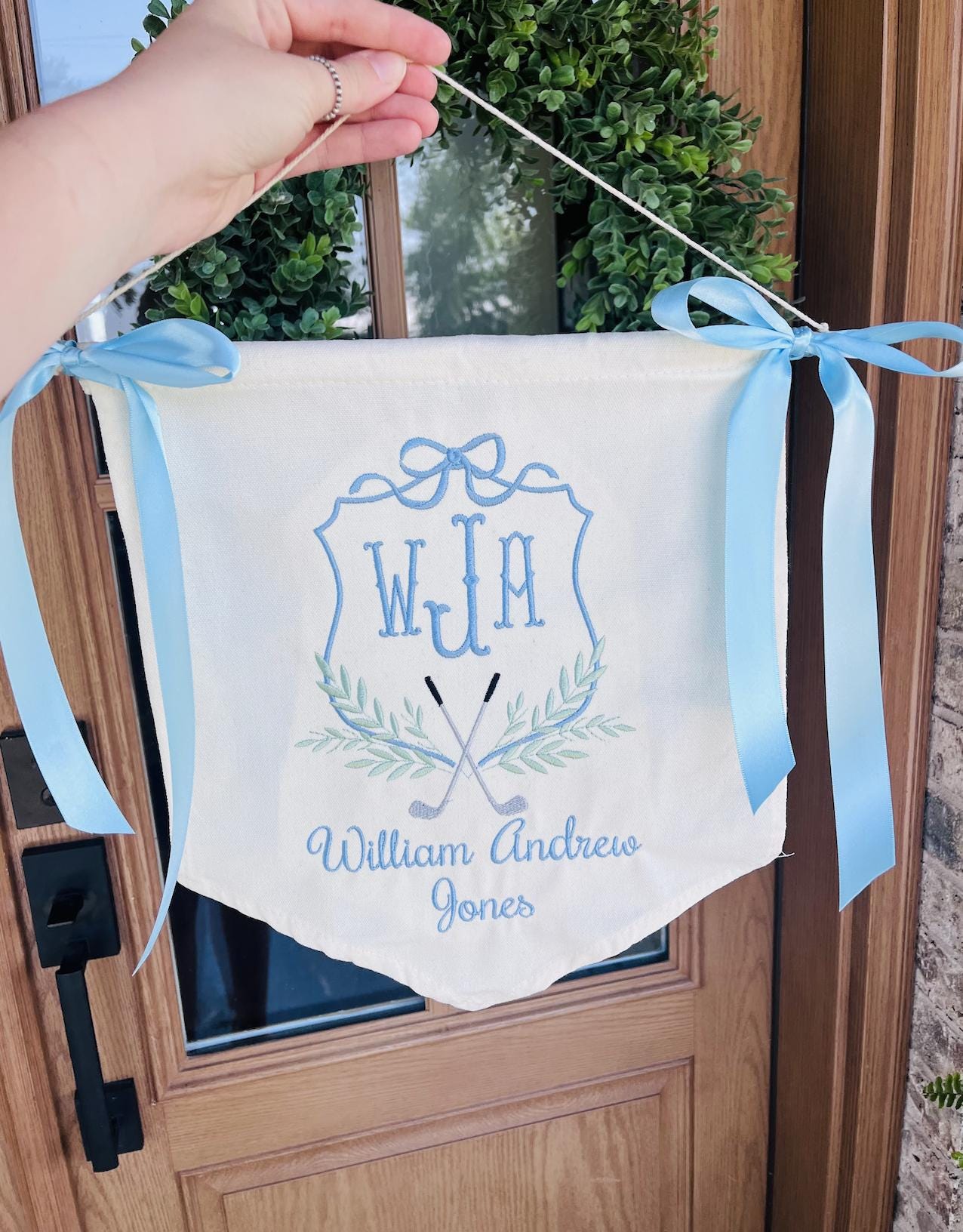 Custom Baby Door Hanger Banner Golf Theme, Embroidered Little Boys Name Announcement Sign, Hospital Prop for Baby, Nursery Decor