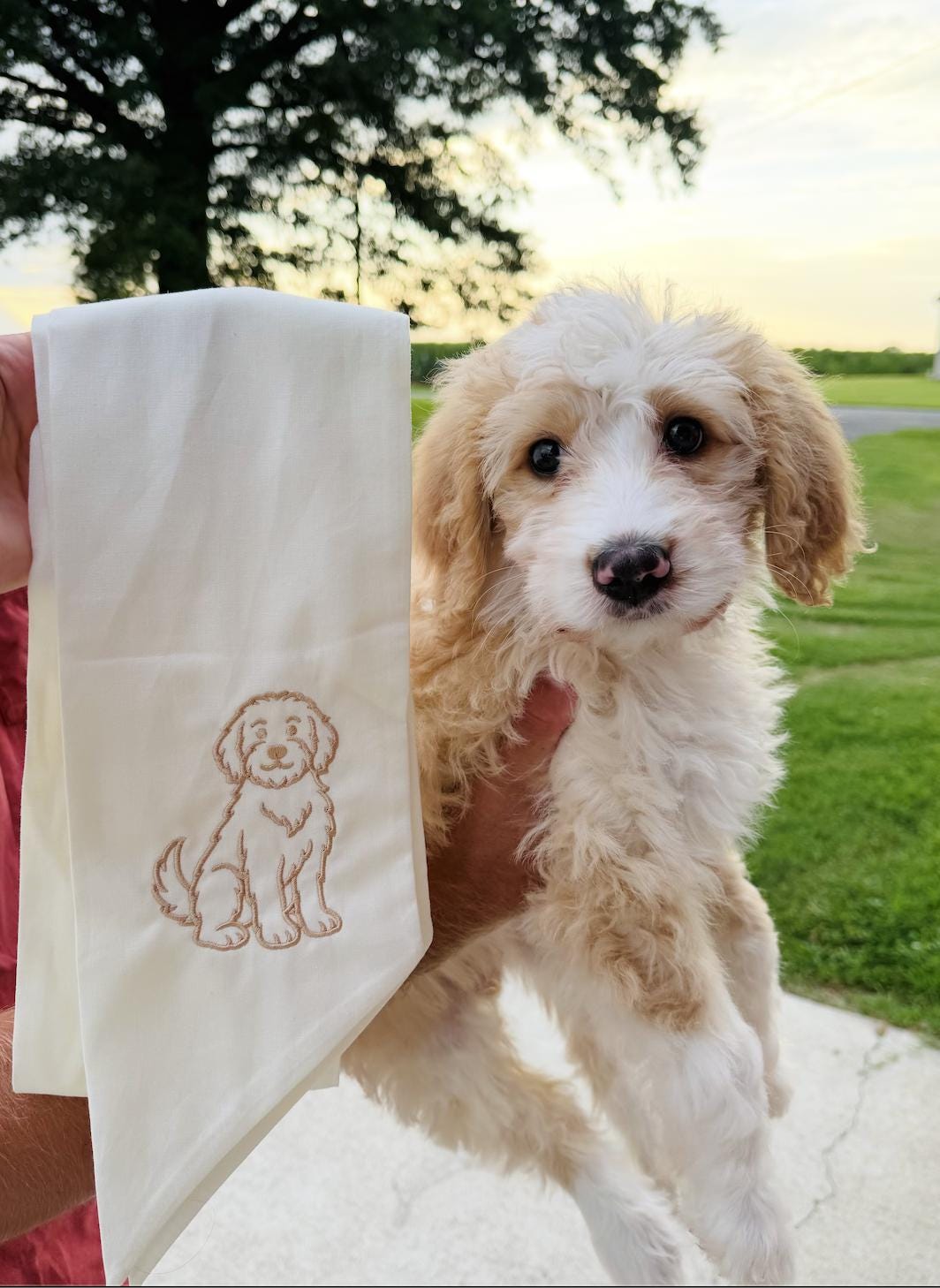 Embroidered  Doodle Puppy Wreath Sash